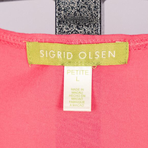 Sigrid Olsen Cotton Knit Top T-Shirt PETITE LARGE Pink Beaded Shell Accent Artsy - Picture 5 of 5